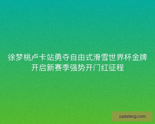 徐梦桃卢卡站勇夺自由式滑雪世界杯金牌开启新赛季强势开门红征程